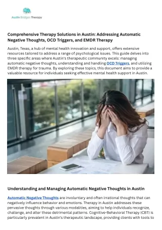 Comprehensive Therapy Solutions in Austin Addressing Automatic Negative Thoughts, OCD Triggers, and EMDR Therapy