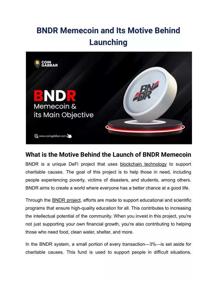 bndr memecoin and its motive behind launching