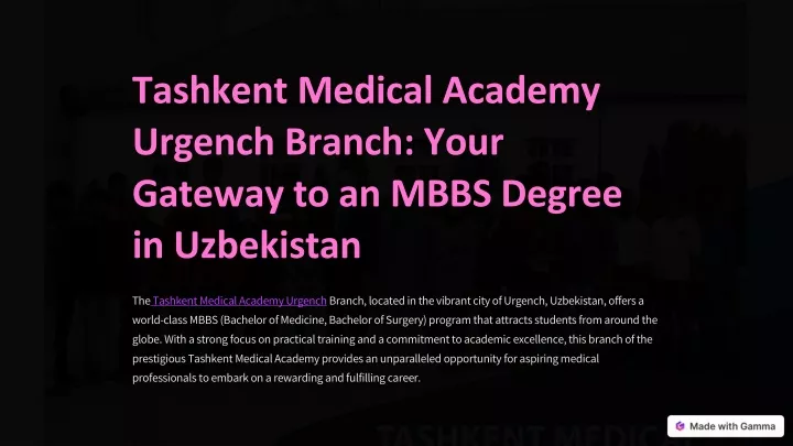 tashkent medical academy urgench branch your