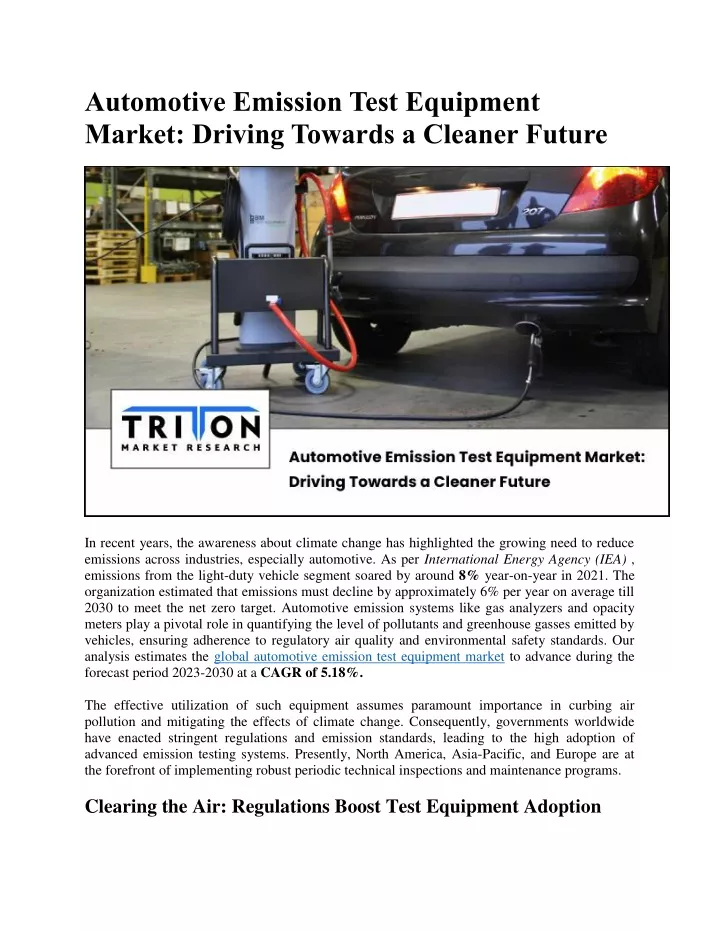 automotive emission test equipment market driving