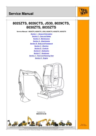 JCB 8035ZTS Compact Excavator Service Repair Manual SN 1230500
