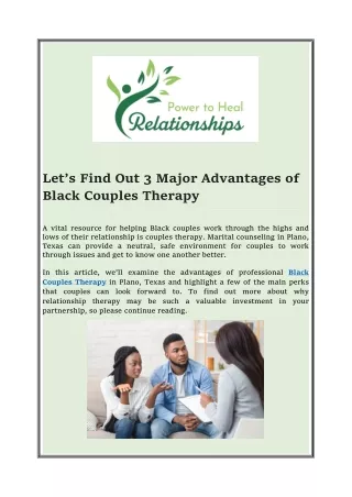 Let’s Find Out 3 Major Advantages of Black Couples Therapy