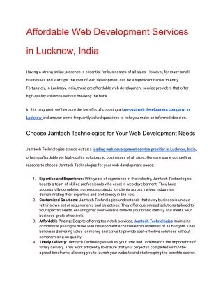 Affordable Web Development Services in Lucknow, India