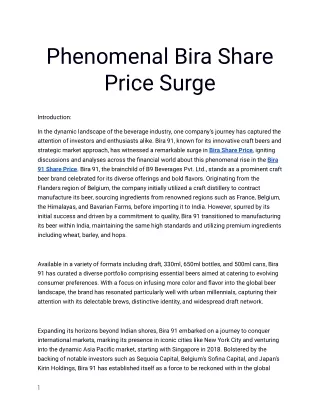 phenomenal bira share price surge