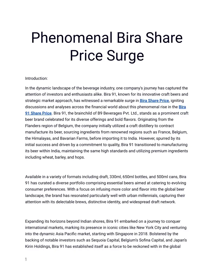 phenomenal bira share price surge