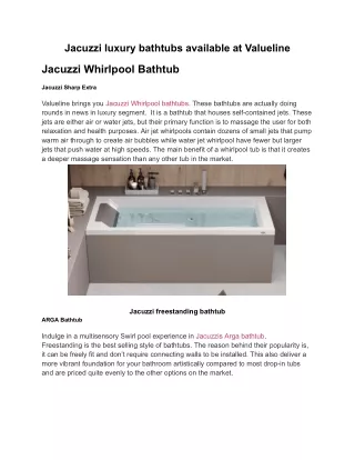Jacuzzi luxury bathtubs available at Valueline
