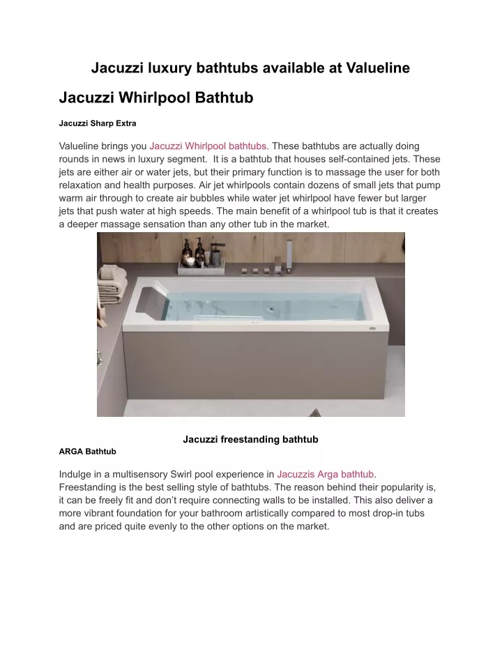 jacuzzi luxury bathtubs available at valueline