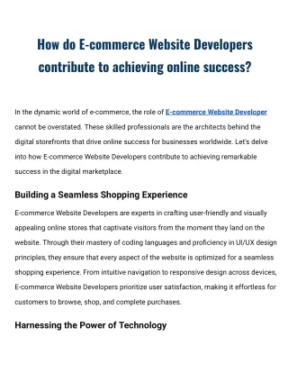 How do E-commerce Website Developers contribute to achieving online success_