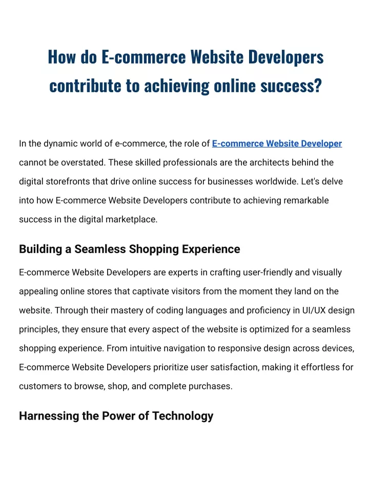 how do e commerce website developers contribute