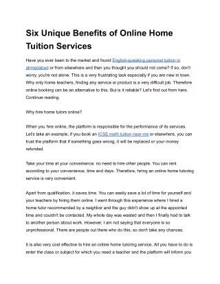 Six Unique Benefits of Online Home Tuition Services