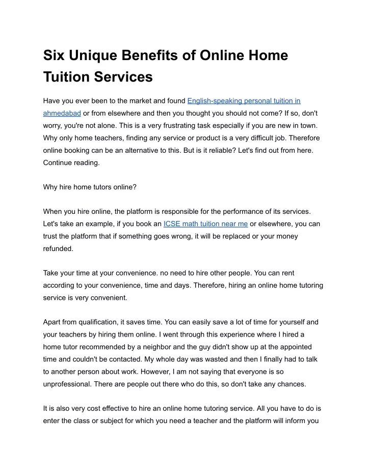 six unique benefits of online home tuition