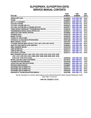 YALE D878 GDP70VX LIFT TRUCK (EUROPE) Service Repair Manual