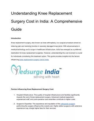 Knee replacement surgery cost in india