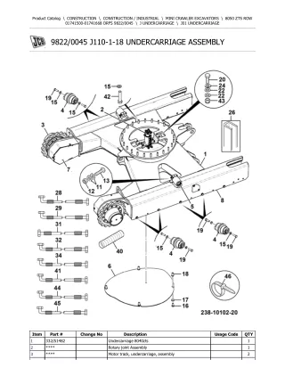 JCB 8050 ZTS ROW ORFS Mini Crawler Excavator Parts Catalogue Manual (Serial Number 01741500-01741668)