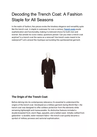 Decoding the Trench Coat_ A Fashion Staple for All Seasons