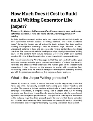 How Much Does it Cost to Build an AI Writing Generator Like Jasper