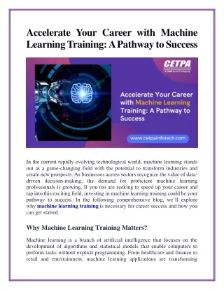 Accelerate Your Career with Machine Learning Training: A Pathway to Success