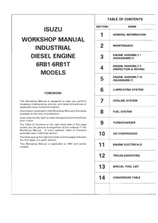 JCB Isuzu 6RB1T Diesel Engine Service Repair Manual