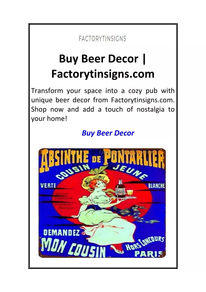 buy beer decor factorytinsigns com