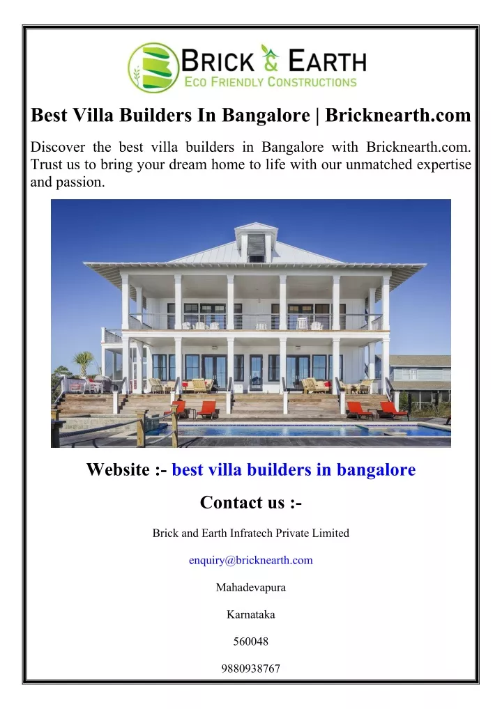 best villa builders in bangalore bricknearth com