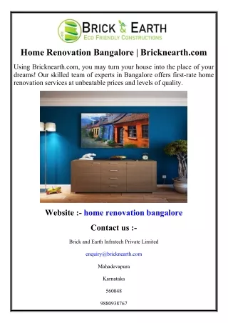 Home Renovation Bangalore  Bricknearth.com