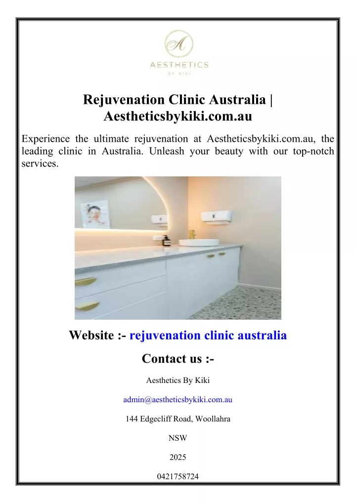 rejuvenation clinic australia aestheticsbykiki