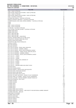 Massey Ferguson MF 750 COMBINE (- 1696019595) Parts Catalogue Manual Instant Download