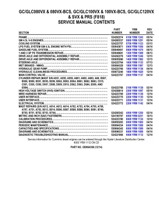 YALE F818 GC-GLC080VX LIFT TRUCK Service Repair Manual