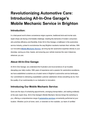 Revolutionizing Automotive Care_ Introducing All-In-One Garage's Mobile Mechanic Service in Brighton