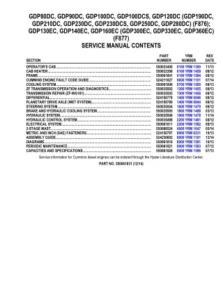 YALE F876 GDP100DC LIFT TRUCK (EUROPE) Service Repair Manual