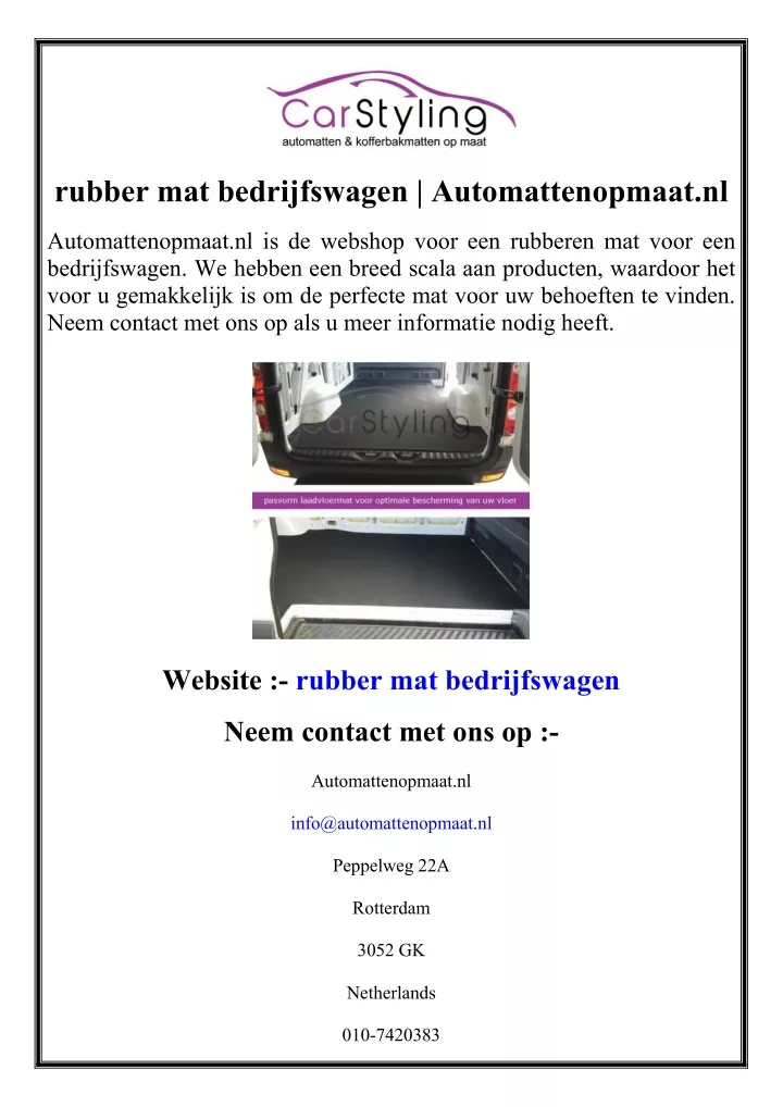 rubber mat bedrijfswagen automattenopmaat nl
