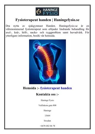 Fysioterapeut handen  Haningefysio.se