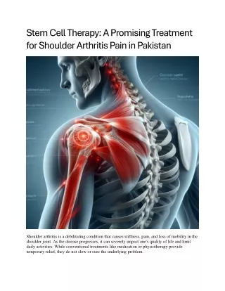 Stem Cell Therapy for Shoulder Arthritis Pain in Pakistan