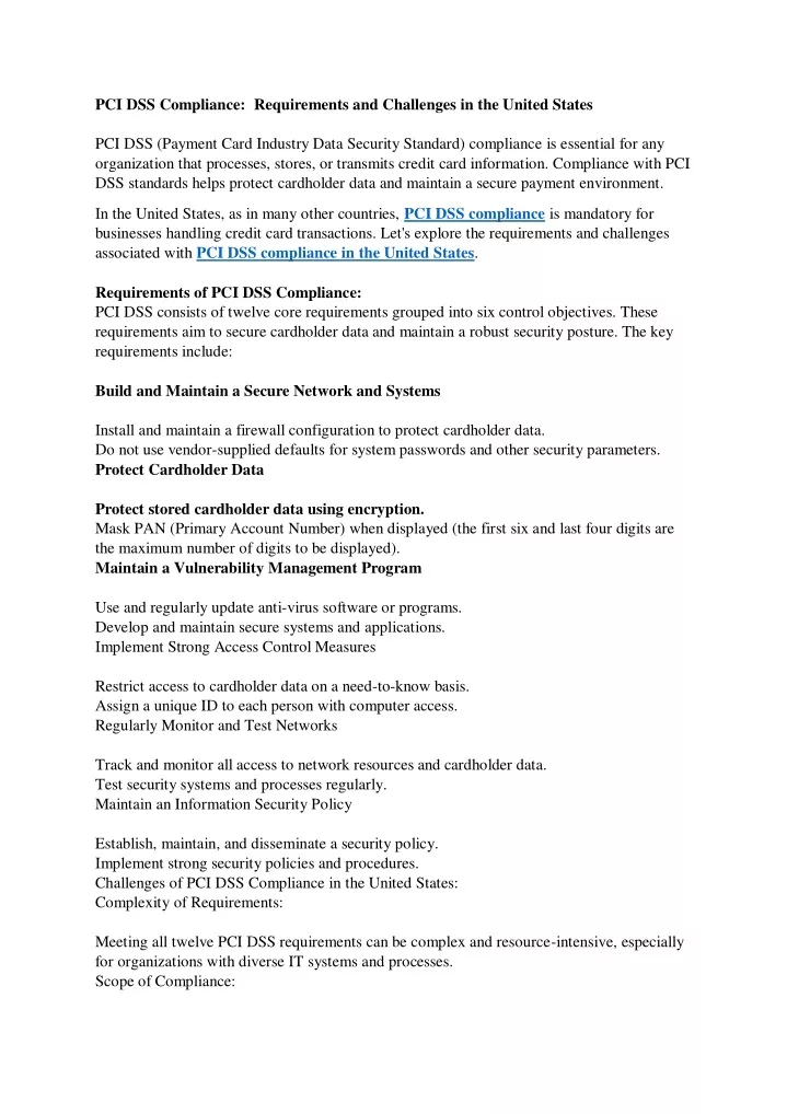 pci dss compliance requirements and challenges