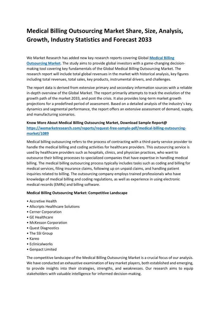 medical billing outsourcing market share size