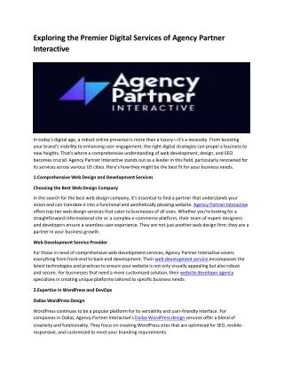 Exploring the Premier Digital Services of Agency Partner Interactive