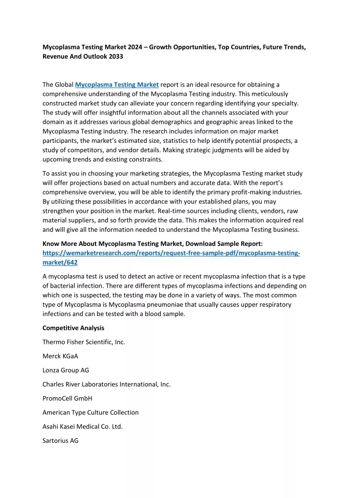 mycoplasma testing market 2024 growth