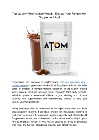 Premium Whey Isolate Protein Supplements | Supplement Adda