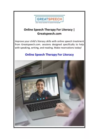 Online Speech Therapy For Literacy  Greatspeech.com