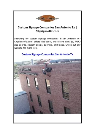 Custom Signage Companies San Antonio Tx  Citysignsoftx.com
