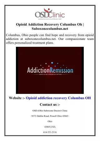 Opioid Addiction Recovery Columbus Oh  Suboxonecolumbus.net
