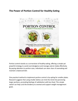 The Power of Portion Control for Healthy Eating