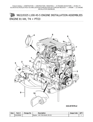 JCB JS130LC T4 TRACKED EXCAVATOR Parts Catalogue Manual (Serial Number 02134231-02134851)