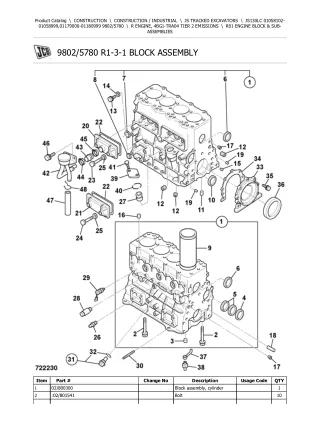 JCB JS130LC TRACKED EXCAVATOR Parts Catalogue Manual (Serial Number 01058102-01058999)