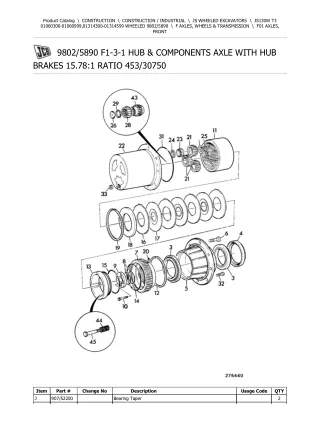 JCB JS130W T3 Wheeled Excavator Parts Catalogue Manual (Serial Number 01314300-01314599)
