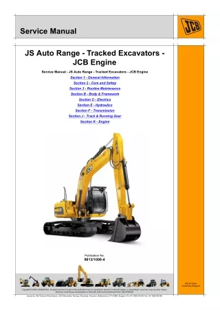 JCB JS145 Tracked Excavator Service Repair Manual SN 01786864 to 01788884