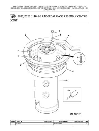 JCB JS145LC T4 TRACKED EXCAVATOR Parts Catalogue Manual (Serial Number 02307192-02307942)