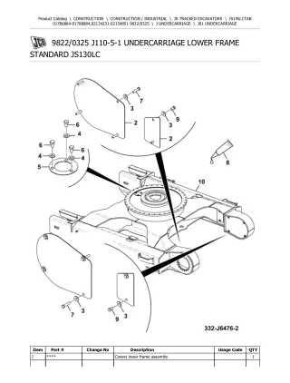 JCB JS145LC TAB TRACKED EXCAVATOR Parts Catalogue Manual (Serial Number 01786864-01788884)
