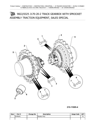 JCB JS145LC TRACKED EXCAVATOR Parts Catalogue Manual (Serial Number 01786864-01788884)