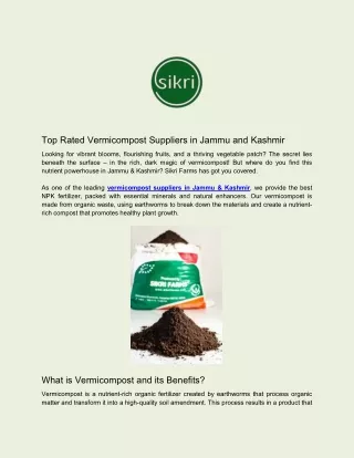 Top Rated Vermicompost Suppliers in Jammu and Kashmir - Sikri Farms